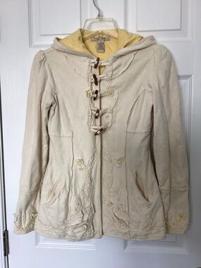 Free People Cream Hooded Toggle Jacket with Yellow Lining